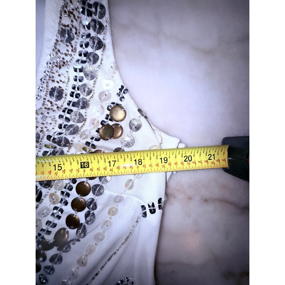 Vintage Pisarro Nights White Beaded Sequin Dress Size 14 - Picture 6 of 13